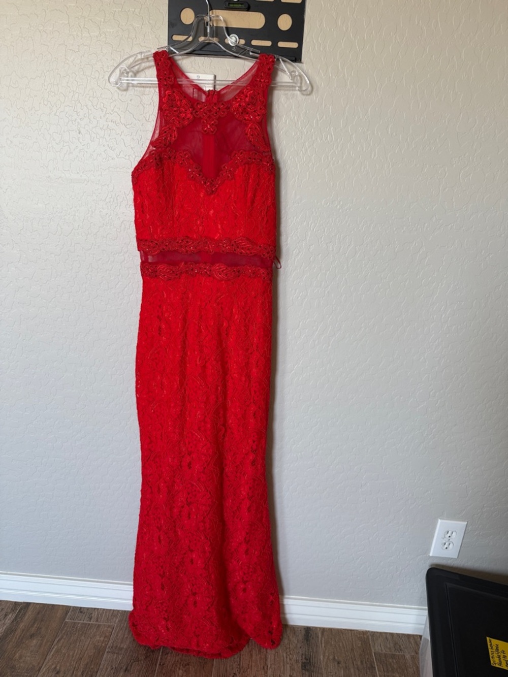 Red Lace Prom Dress with Sheer Yoke